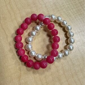 2 bracelets Red and Pearl Beaded Bracelets